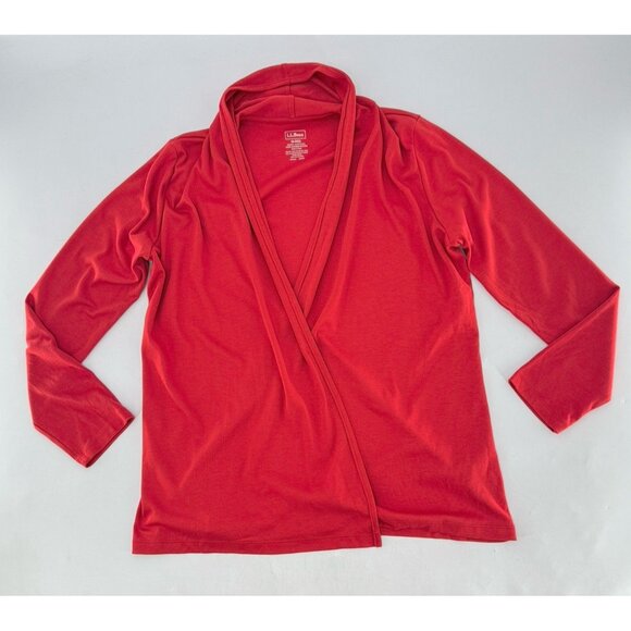 L.L.Bean Bright Red Open Front Pima Cotton Long Sleeve Cardigan Sz M Peru Preppy - Picture 3 of 8